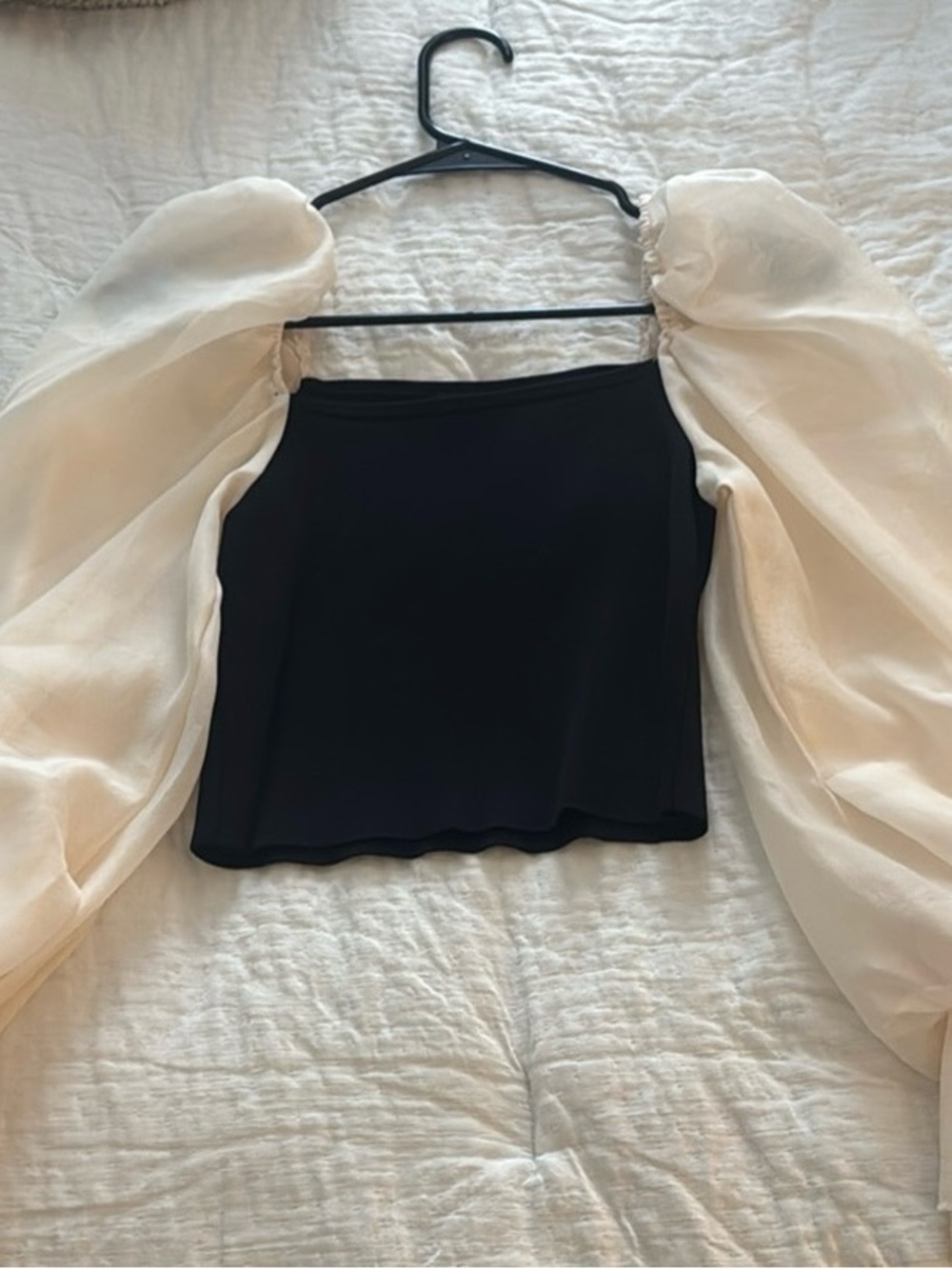 Black Tube Top with Cream Puff Sleeves